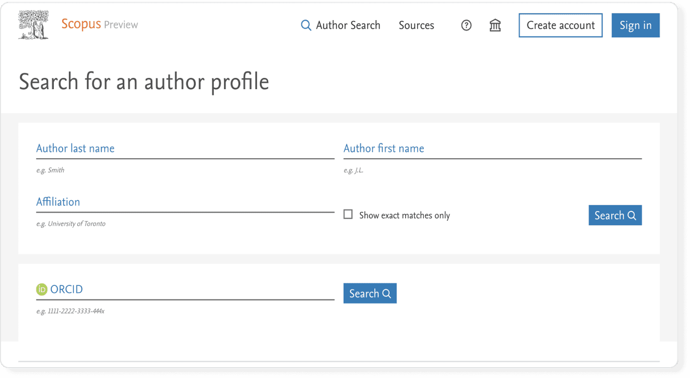Search interface of Scopus